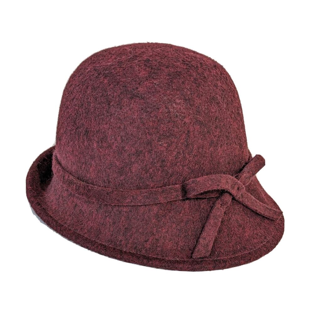 Burgundy Wool Womens Fedora Hat with Accent Bow Maison Pholya Italy